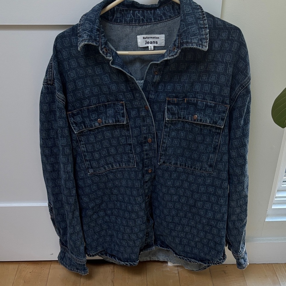 Reformation Lee Denim Shirt - Dark Blue Patterned